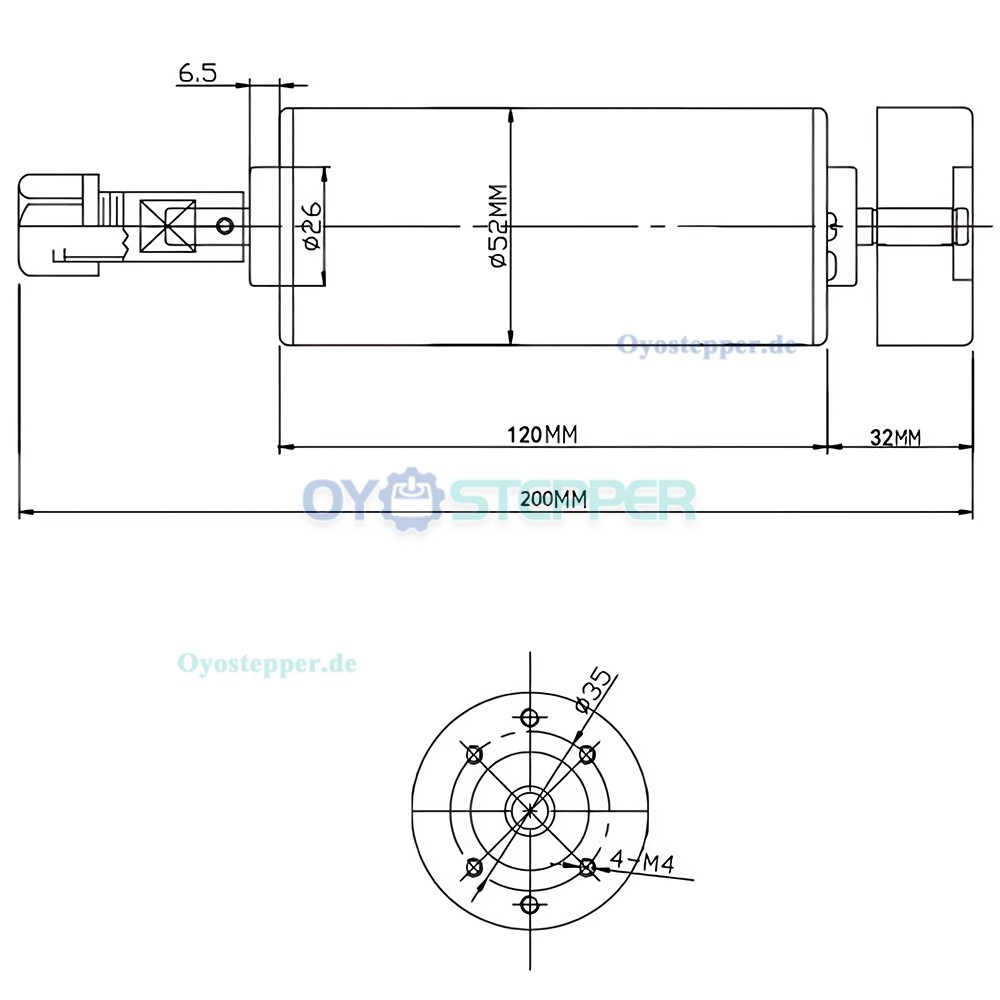 Luftgek&uuml;hltes CNC Spindelmotor Set 500W ER11 12000U/min &Oslash;52&times;200mm f&uuml;r PCB Gravur